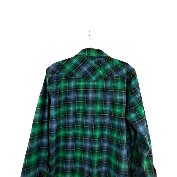 Route66 Mens Green & Blue Plaid Long Sleeve Cabin CoreButton-Up Shirt Casual Wes - Picture 3 of 11